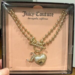 NEW IN BOX!! Juicy Couture Gold-Tone Heart & Pearl Charm Double Strand Necklace